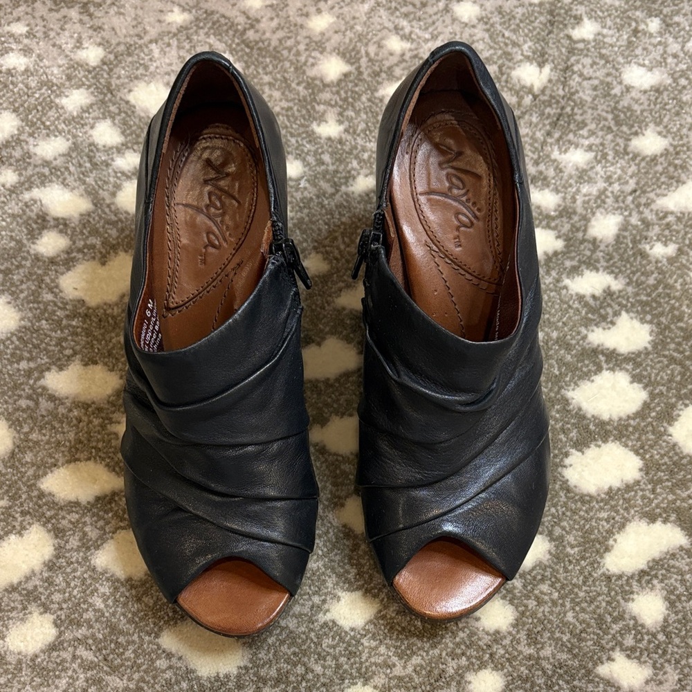 Naya Black Peep-Toe Heeled Booties
